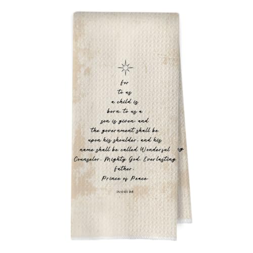 Christian Christmas Kitchen Towel - Bible Verse Waffle Hand Towel 16x24 - Isaiah 9:6 - Variation: Christian- 11