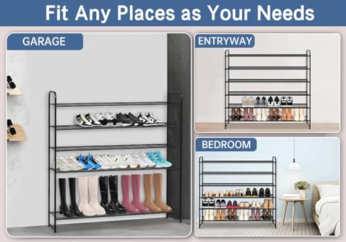 Large 6-Tier Metal Shoe Rack Organizer for Entryway & Bedroom - Black, 11.4 x 43 x 37.8 in