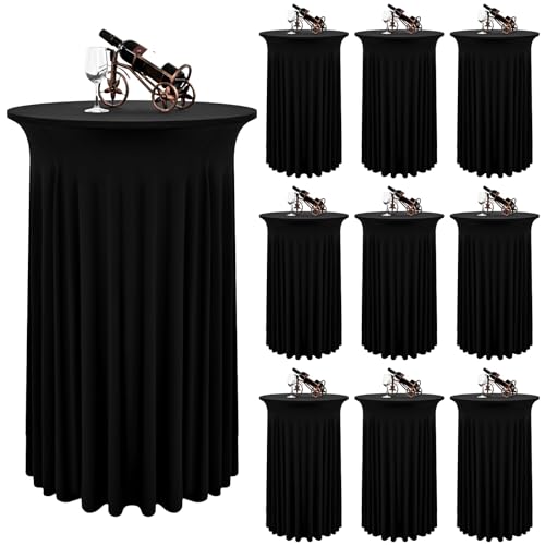 Black Round Cocktail Table Skirt 32x43 Inches - 10 Pack - Stretch Spandex