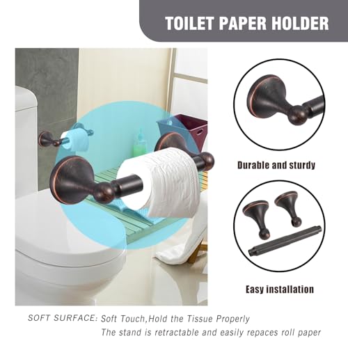Oil-Rubbed Bronze 4-Piece Bathroom Hardware Accessory Set - Towel Bar, Toilet Paper Holder, Towel Ring & Robe Hooks