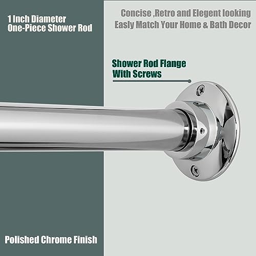 Heavy Duty Chrome Plated Shower Curtain Rod - 60 Inch Stainless Steel, Wall Mount, Permanent Install