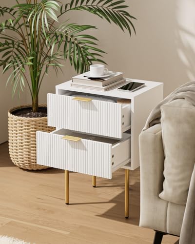 Aienvey Nightstand with 2 Drawers - White & Gold Frame, Modern Bedroom Side Table