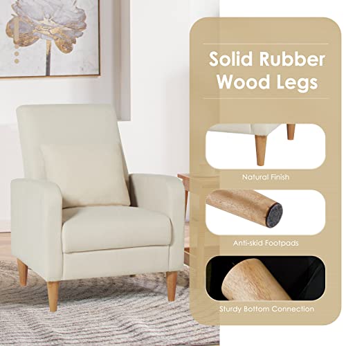 Set of 2 Mid-Century Modern Accent Armchairs with Fabric Upholstery and Wooden Legs