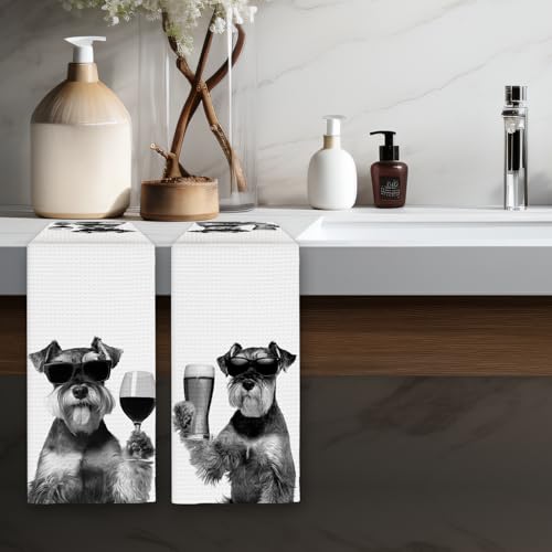 Gifts for Mini Schnauzer Dog Wine Lovers Kitchen Towels Set of 2,