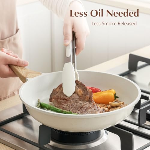 White Ceramic 10-Inch Nonstick Frying Pan with Lid - PFAS & PTFE Free
