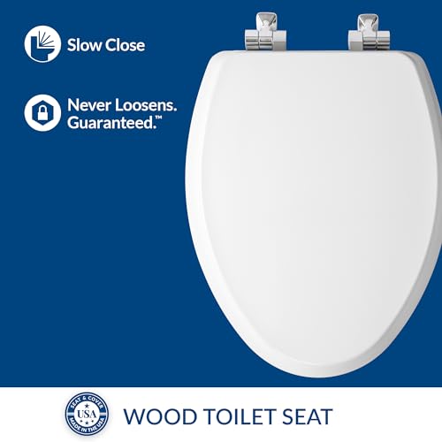 Mayfair Bennett Elongated Toilet Seat with Chrome Hinges - Slow Close, Easy Install, Made in USA