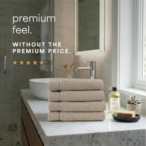 Beige Microfiber Waffle Bath Towels 4 Pack - Quick-Dry & Absorbent