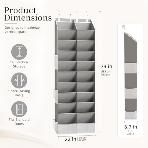 Criusia Gray Over the Door Shoe Organizer - 20-30 Pairs, 10-Tier Hanging Storage