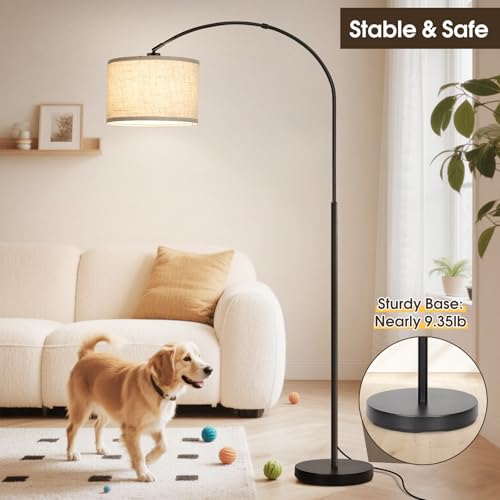 Black Dimmable Arc Floor Lamp with Adjustable Shade & Foot Dimmer - Modern Standing Light for Living Room & Bedroom