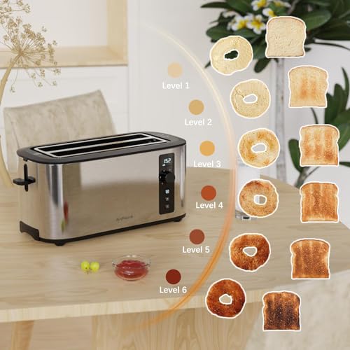 Stainless Steel 4-Slice Toaster with Wide Slots, 6 Browning Levels & Countdown Timer – Anfilank