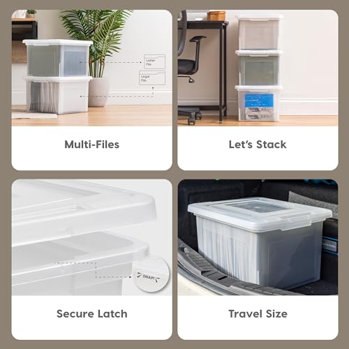 IRIS USA 4-Pack 35 Qt Clear File Storage Boxes for Letter & Legal Files