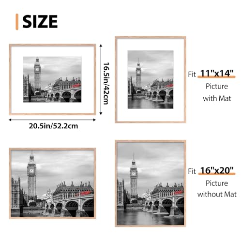 Fixwal 16x20 Natural Poster Frame Set of 6 with Plastic Cover, PVC