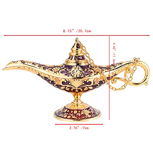K COOL Classic Aladdin Magic Genie Lamp Legend Wishing Light Costume Lamp Metal Carved Cone Incense Burner for Home Tabletop Decoration Party Birthday Halloween Christmas(Dark Purple)