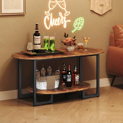HOOBRO Rustic Brown Oval Coffee Table with 2-Tier Storage - Small Living Room Centerpiece
