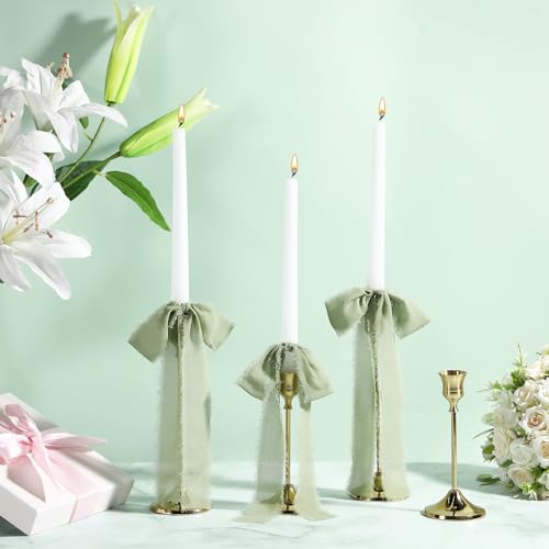 24 Pcs Christmas Tree Bows Candlestick Decoration Large Tie Bows Ribbon Gift Wrapping Coquette Decorations for Christmas Tree Wedding Party Baby Shower Decorations, 9.5 Inch(Sage Green)