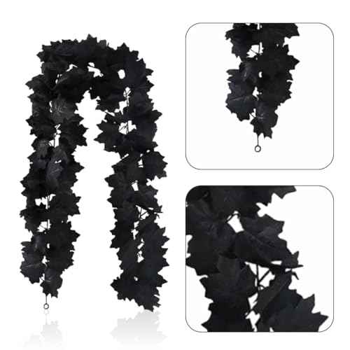 3PCS Fall Leaf Garland Fall Wall Hanging Artificial Black Maple Leaf Vine 6.56FT Thanksgiving Decor for Home Wedding Party Black Garland for Halloween Thanksgiving