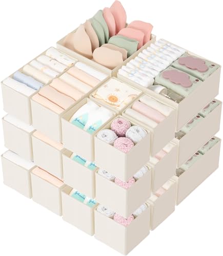 Beige 18-Piece Drawer Organizer Set for Baby Clothes & Closet Storage - Foldable