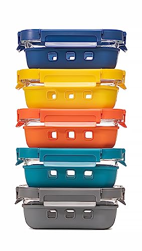 Glass Meal Prep Containers 5-Pack with Lids & Steam Vent - 35 Oz, Leakproof, Microwave & Dishwasher Safe, Borosilicate Glass, Multi-Color