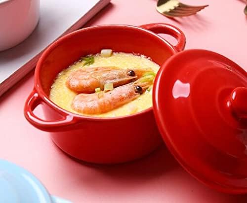 Jucoan 4 Pack Porcelain Ramekins - Oven Safe 8 oz Round Baking Dishes with Lids & Handles | 4 Colors