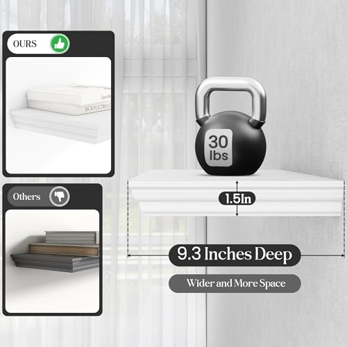Fun Memories 24-Inch White Crown Molding Floating Shelves Set of 2 Wall Decor