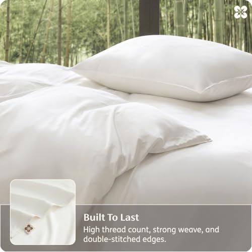 Bedsure Organic Bamboo Viscose Duvet Cover Set Queen Off White No Comforter