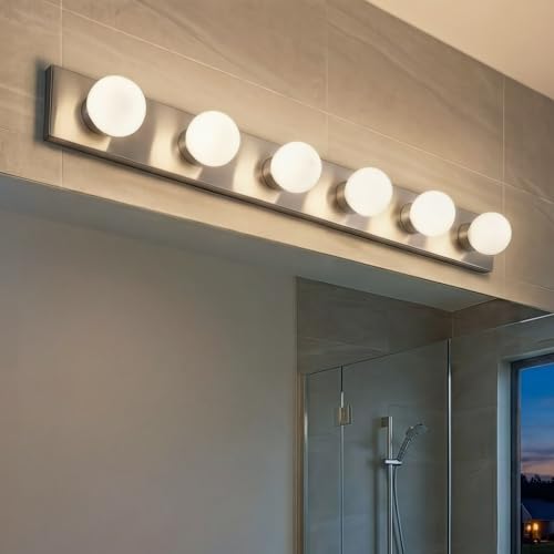 Kichler 36in 6-Light Bathroom Vanity Light Brushed Nickel - Dimmable Fixture