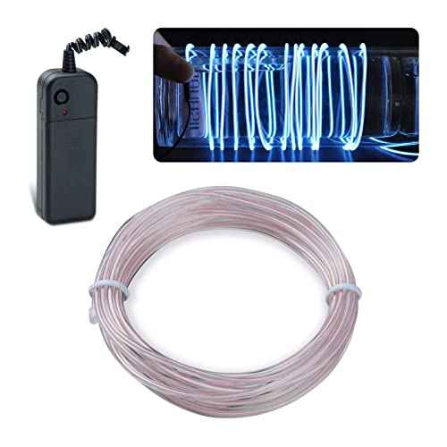 lychee EL Wire Neon Glowing Strobing Electroluminescent Light El Wire w/Battery Pack for Parties, Halloween Decoration (White, 9ft)
