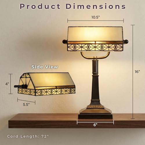 16-Inch Tiffany Style Bankers Desk Lamp with Stained Glass Shade - Vintage LED