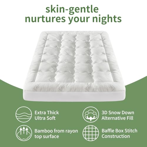 Secgo King Waterproof Mattress Topper - Breathable Rayon Bamboo Bed Protector, Deep Pocket Fit 8-21", White