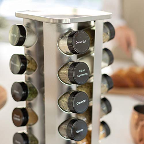 20-Jar Rotating Spice Rack with Spices Included Stainless Steel Countertop Organizer