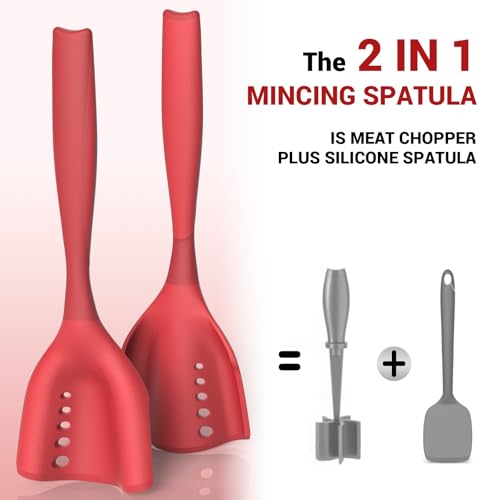 Mincing Spatula Meat Chopper, Hamburger Grinder, Premium Heat Resistant Smasher for Ground Beef, Potato Mix Tool, Meat & Poultry Tenderizers-Aqua