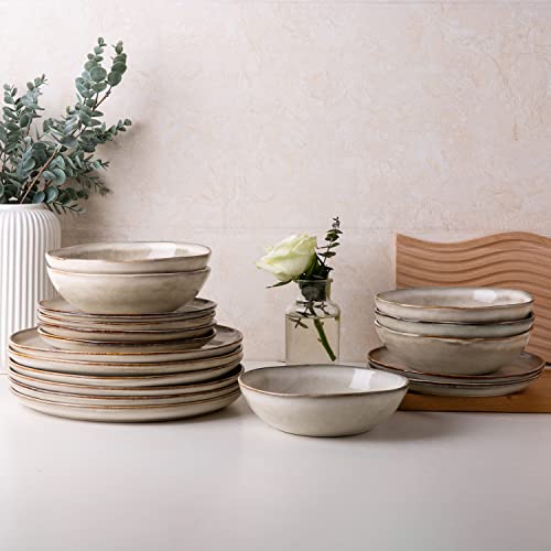 AmorArc Ceramic Dinnerware Set for 4 - 12Pcs Cappuccino Service with Plates & Bowls