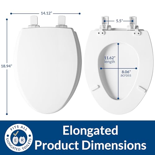 Mayfair Cassel Slow Close Elongated Toilet Seat - Easy Clean, Non Slip, Made in USA, Bone