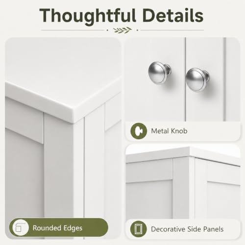 Nuturelly Bathroom Floor Storage Cabinet - Snowy White, 4-Door, Anti-Tip