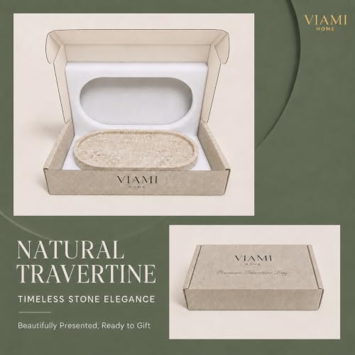 Natural Travertine Bathroom Vanity Tray with Raised Legs and Non-Slip Feet