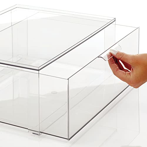 mDesign Clear Plastic Stackable Bathroom Storage Bin Set with Front Pull Drawers