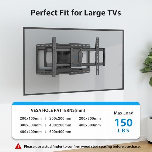 42-97 Inch Full Motion TV Wall Mount - Sliding Stud, Tilt, Swivel for Large Flat Screen TVs