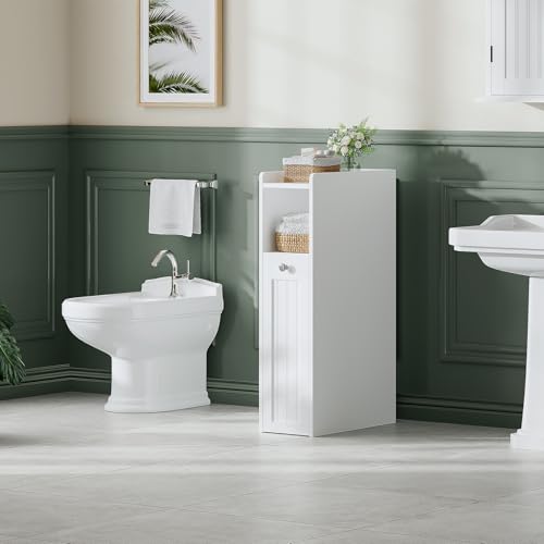 White Slim Bathroom Storage Cabinet with Slide-Out Drawers - ChooChoo