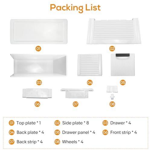 4-Drawer Slim Bathroom Storage Cabinet - Narrow Rolling Cart Organizer, White, 7.5x16.5x28.9 inches