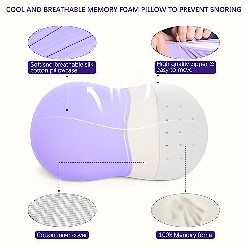 Purple Memory Foam Cervical Neck Pillow - Ergonomic Contour for Pain Relief, Side Back Stomach Sleepers
