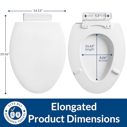 Elongated Modern Toilet Seat - White, Slow Close, Easy to Clean, Single Hinge