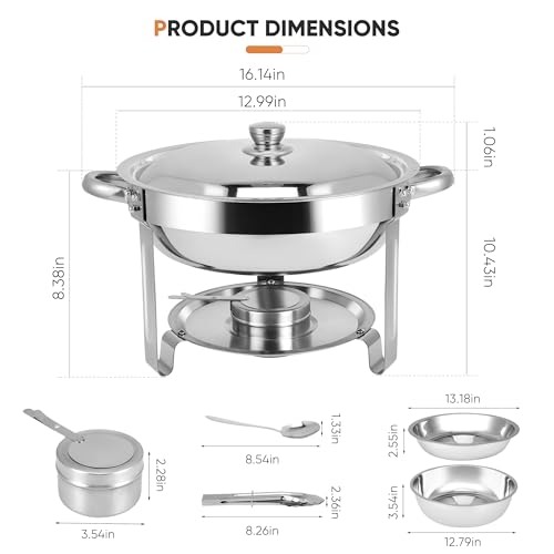 Homiesetify 2 Pack 6QT Stainless Steel Buffet Chafing Dishes with Lids - Food Warmers for Parties & Catering
