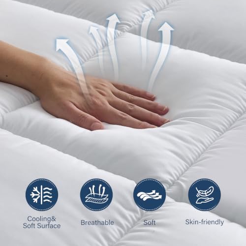 Aodenge White 4 Inch Dual Layer Queen Mattress Topper with Cooling Gel Memory Foam & Pillow Top, Deep Pocket