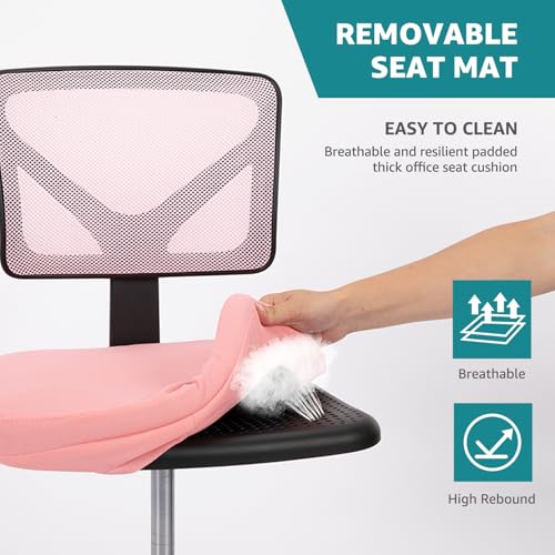 Pink Armless Home Office Chair - Ergonomic Small Desk Chair for Study & Work