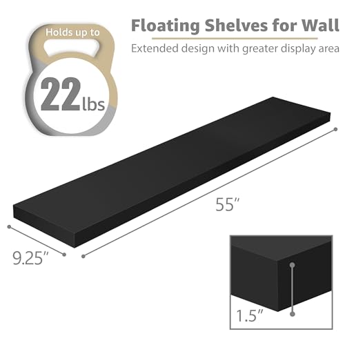 Sorbus Black Floating Wall Shelves 55 Inch, 3 Pack - Modern Home Storage