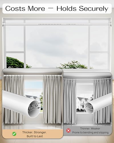 EZFurni No-Twist Tension Curtain Rod 82-123 Inches White No Drilling