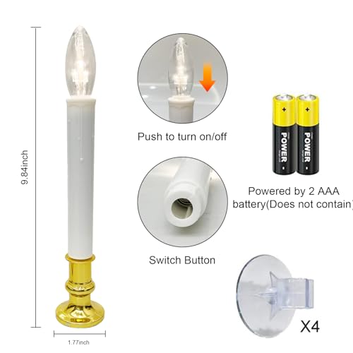 Abeja 4 Pack Battery Operated LED Window Candles with Suction Cups - Christmas Lights