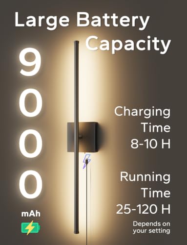 KARTOOSH Peel & Stick Battery Wall Sconces Set of 2, Black, 3CCT, 28 Inch