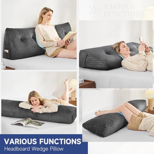 Z-hom Large King Size Headboard Pillow No Roll Wedge Bed Support Grey