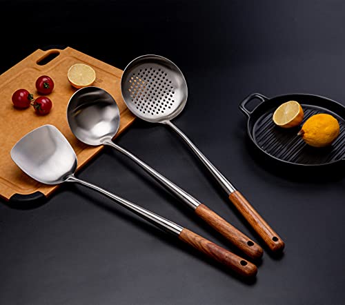 17-Inch Stainless Steel Wok Spatula and Ladle Set - 3-Piece Kitchen Utensil Set